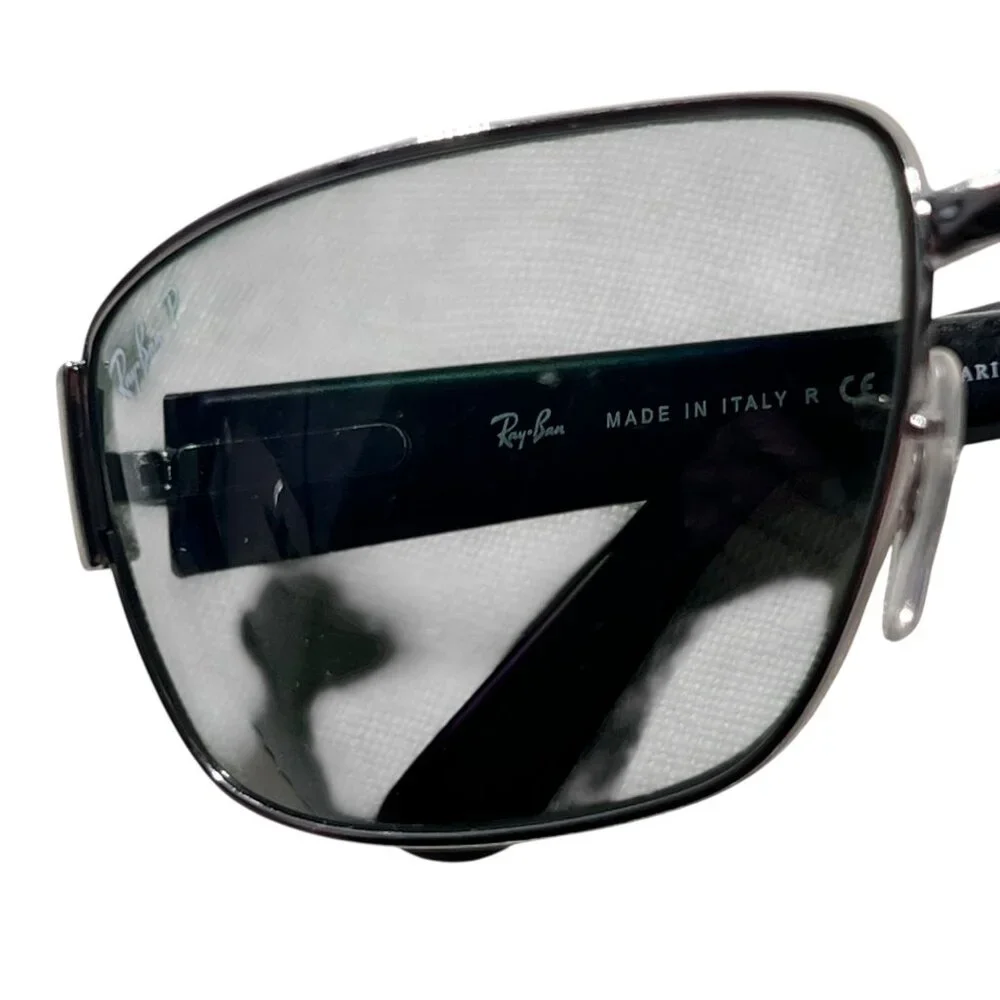 Vtg Ray Ban RB3189 Leather II 004/9A Polarized Sunglasses Metal Wrap Italy Black - Picture 4 of 13